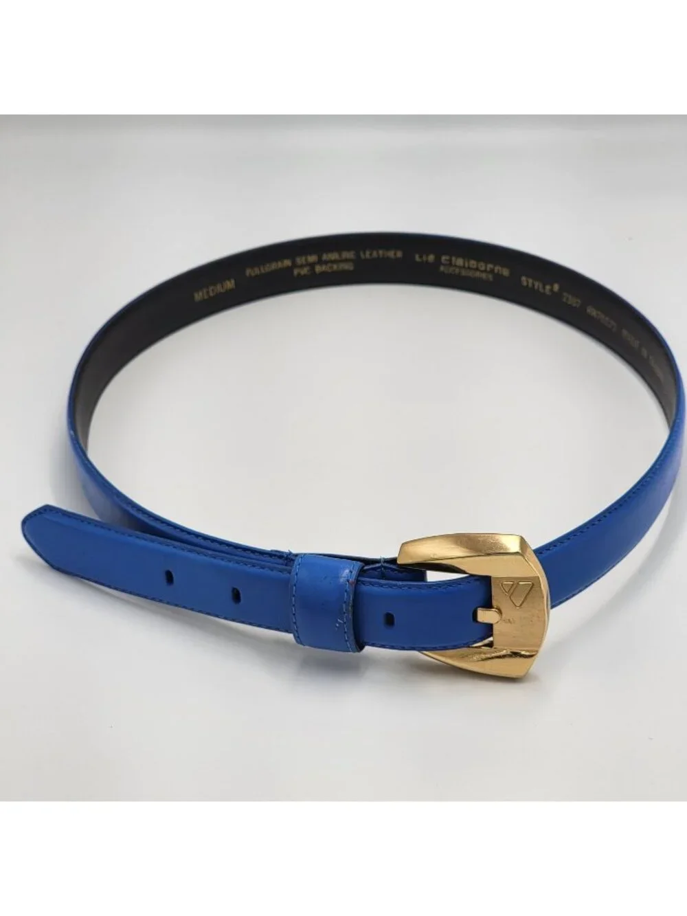VTG 90S Blue Liz Claiborne Semi-Aniline Leather Belt With Gold Buckle - Medium S